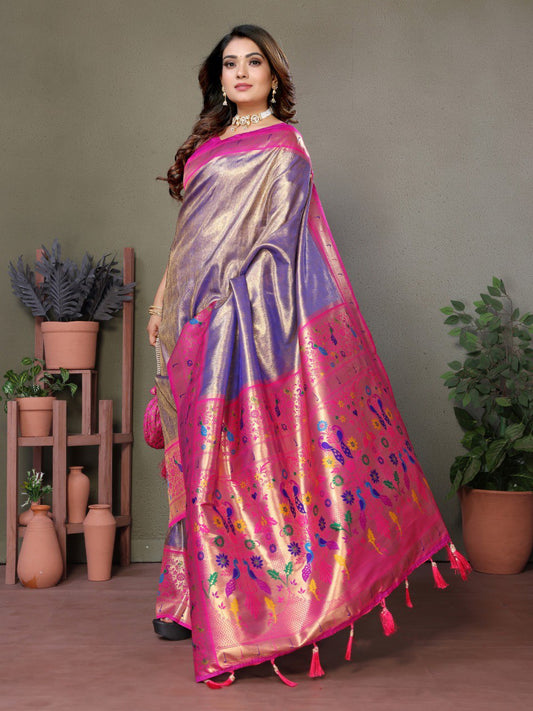 Lavender Tissue Silk with Paithani woven Saree With Blouse