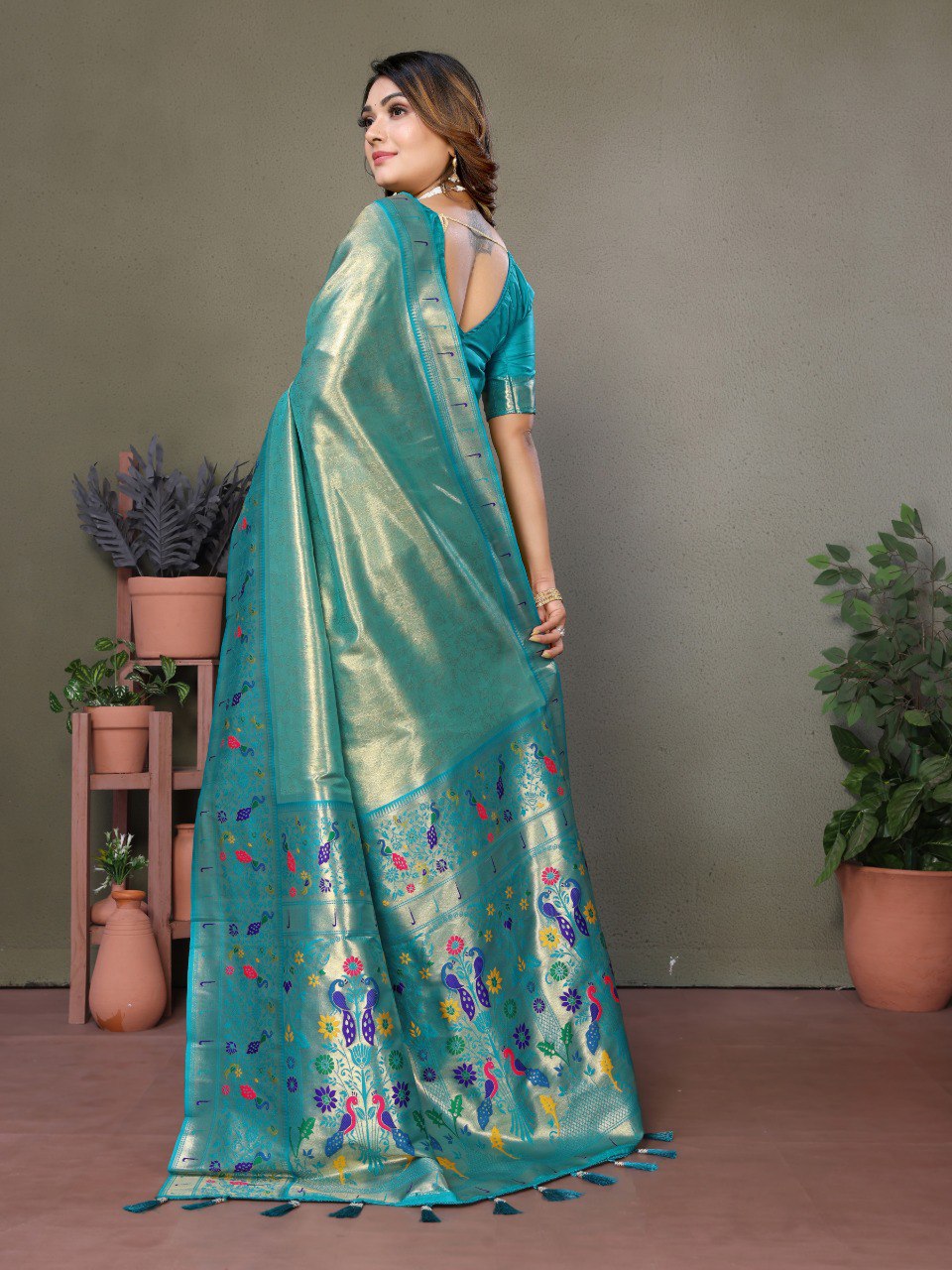 Blue Tissue Silk with Paithani woven Saree With Blouse