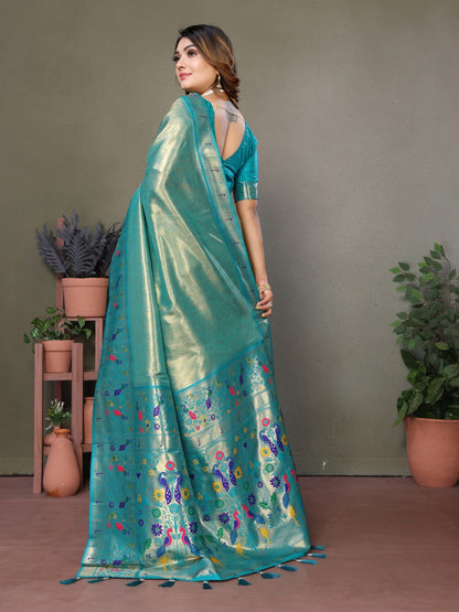 Blue Tissue Silk with Paithani woven Saree With Blouse