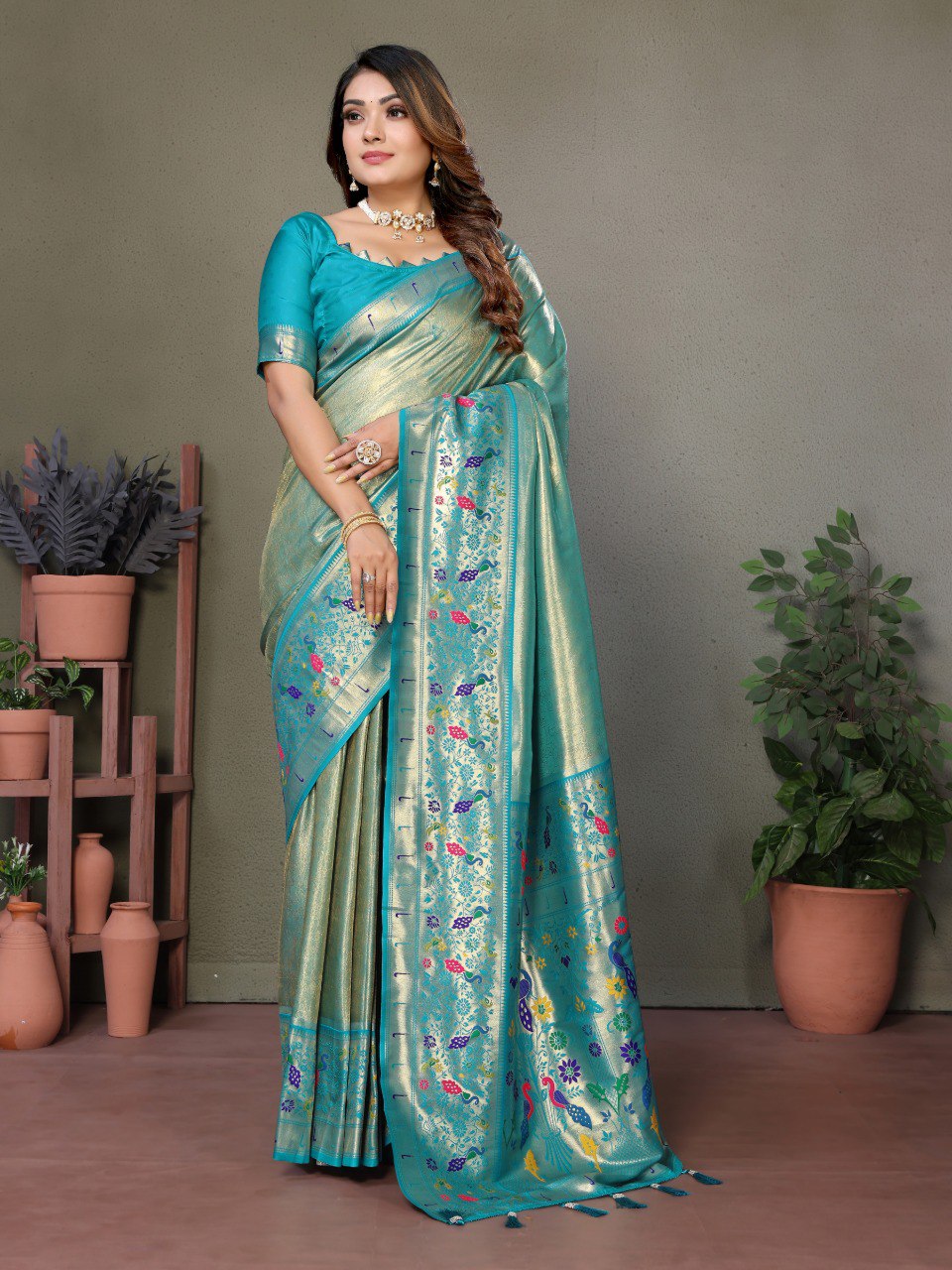 Blue Tissue Silk with Paithani woven Saree With Blouse