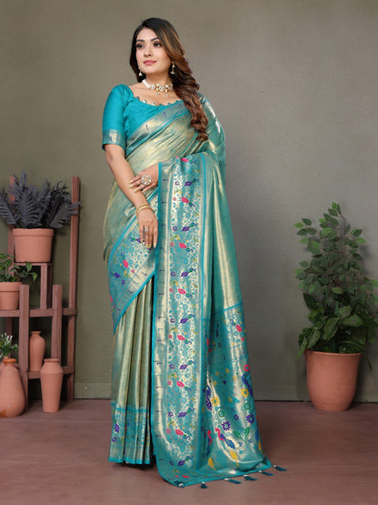 Blue Tissue Silk with Paithani woven Saree With Blouse