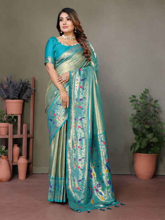 Blue Tissue Silk with Paithani woven Saree With Blouse