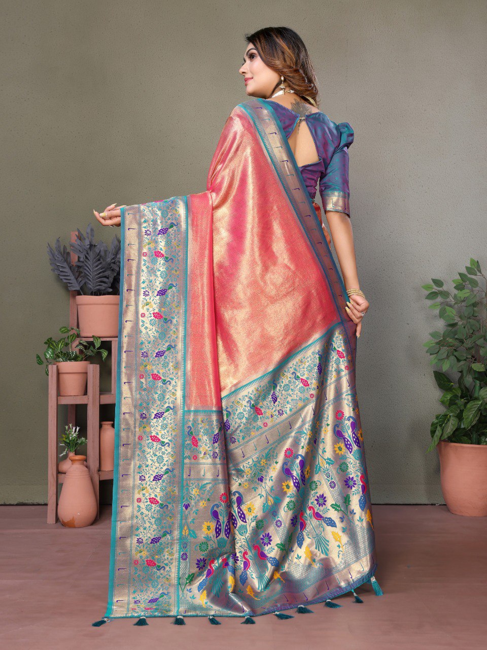 Light Pink Tissue Silk with Paithani woven Saree With Blouse