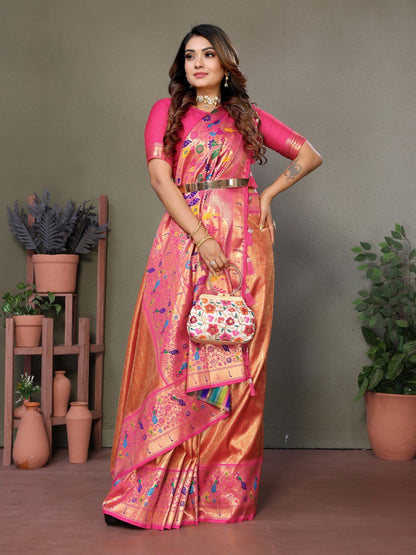 Orange Tissue Silk with Paithani woven Saree With Blouse