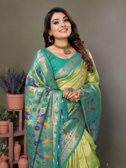 Light Green Tissue Silk with Paithani woven Saree With Blouse