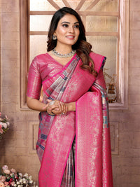 Rani Pink Banarasi Chaturi Silk with Jari Weaving Saree With Blouse