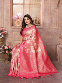 Pink Banarasi Chaturi Silk with Jari Weaving Saree With Blouse