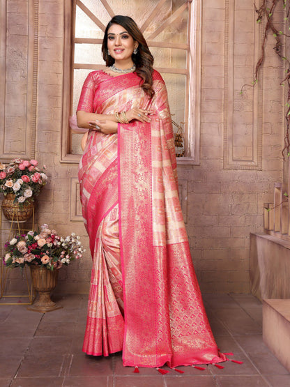 Pink Banarasi Chaturi Silk with Jari Weaving Saree With Blouse