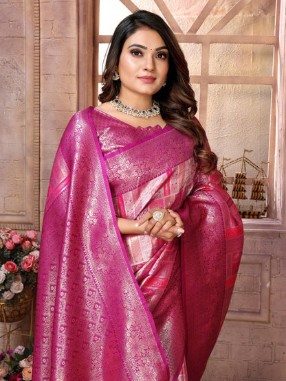 Purple Banarasi Chaturi Silk with Jari Weaving Saree With Blouse