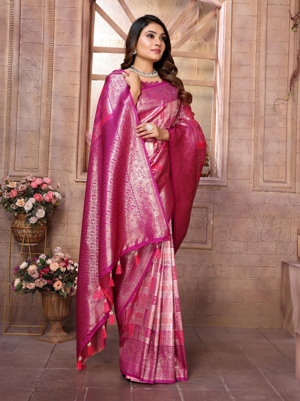 Purple Banarasi Chaturi Silk with Jari Weaving Saree With Blouse