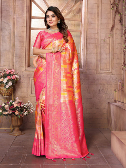 Orange Banarasi Chaturi Silk with Jari Weaving Saree With Blouse