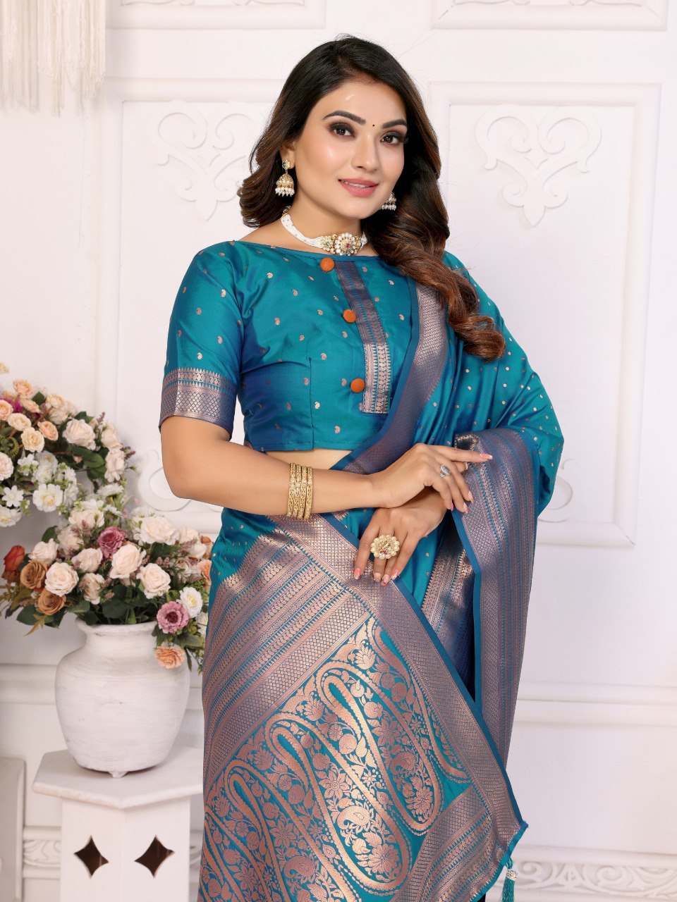 Blue Silk with Zari Weaving Saree With Blouse