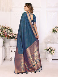 Navy Blue Silk with Zari Weaving Saree With Blouse