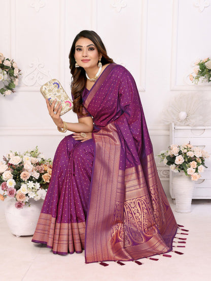 Purple Silk with Zari Weaving Saree With Blouse