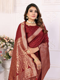 Dark Maroon Silk with Zari Weaving Saree With Blouse