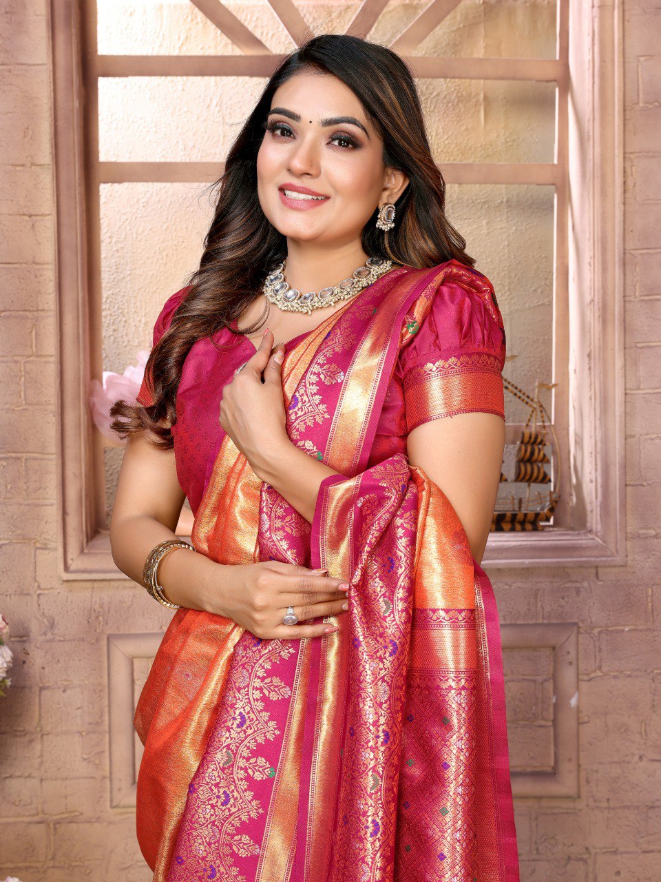 Light Orange Tissue Silk with Weaving Saree With Blouse