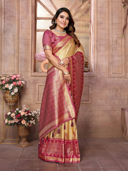 Cream Tissue Silk with Weaving Saree With Blouse
