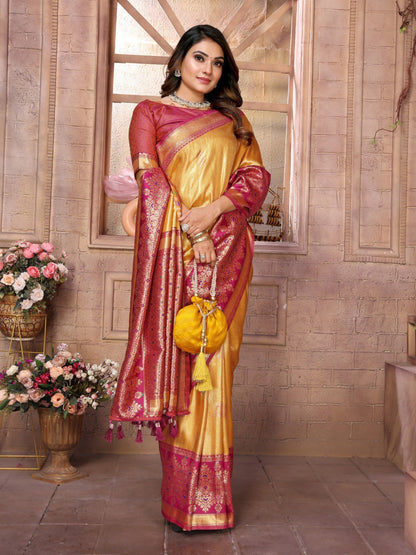 Yellow Tissue Silk with Weaving Saree With Blouse
