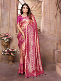 Peach Tissue Silk with Weaving Saree With Blouse