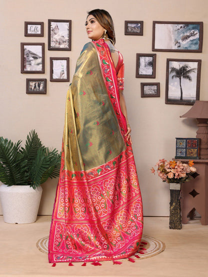 Mehendi Tissue Silk with Weaving Saree With Blouse