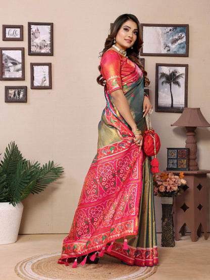 Mehendi Tissue Silk with Weaving Saree With Blouse