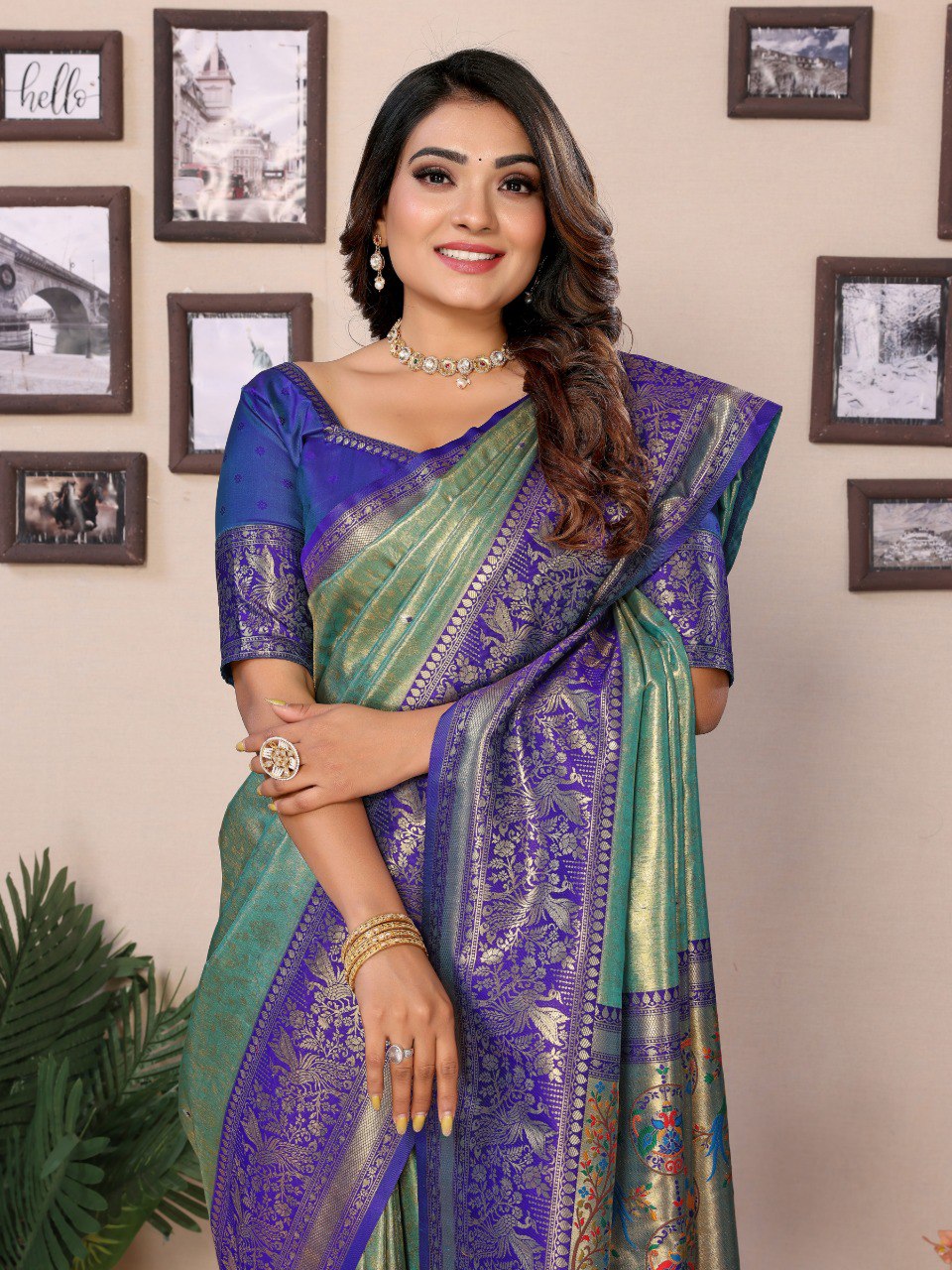 Sea Green Tissue Silk with Weaving Saree With Blouse