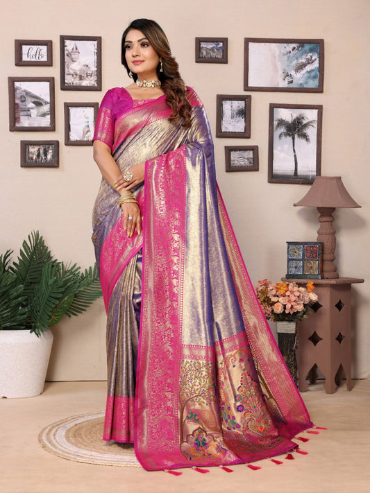 Light Blue Tissue Silk with Weaving Saree With Blouse