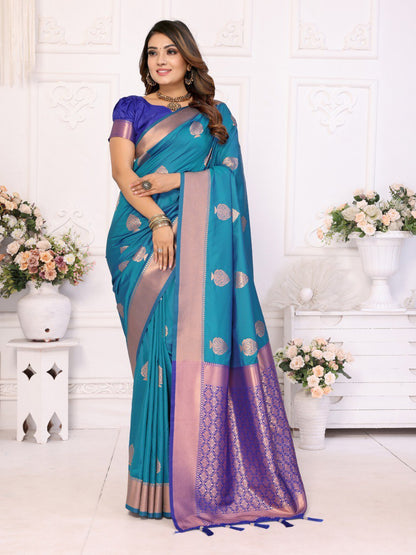 Dark Blue Weaving Saree With Blouse