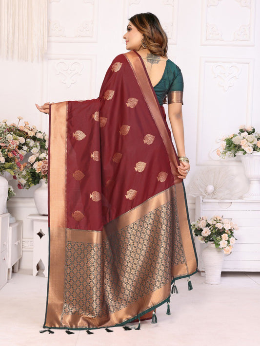 Maroon Weaving Saree With Blouse