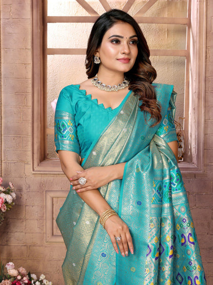 Blue Tissue Silk with Weaving Saree With Blouse