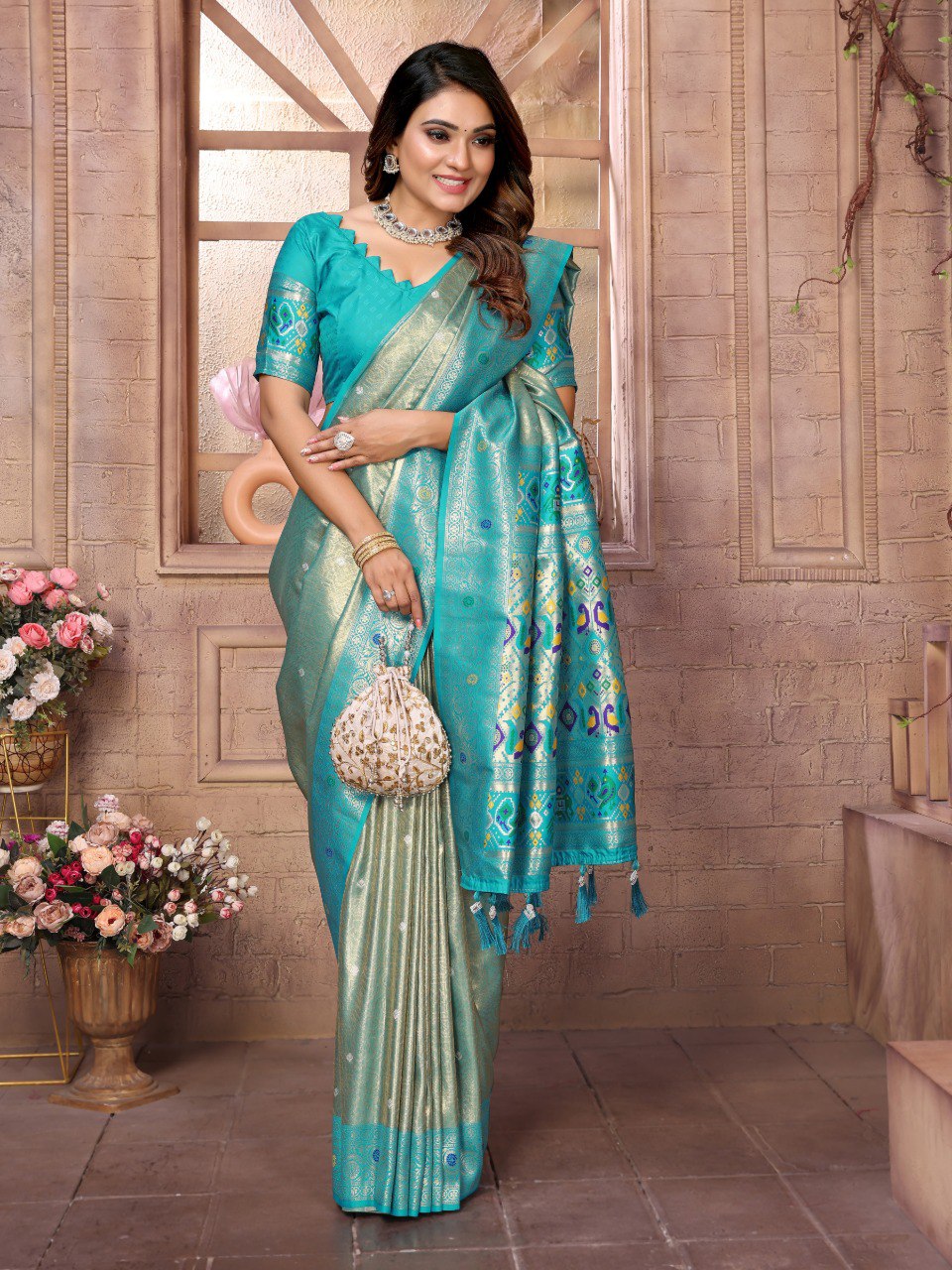 Blue Tissue Silk with Weaving Saree With Blouse