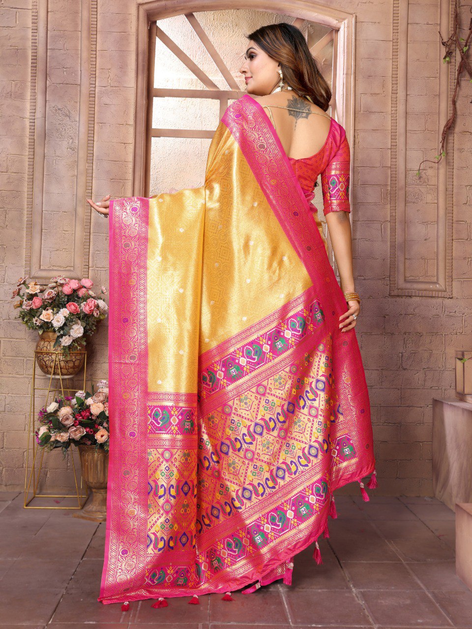 Golden Tissue Silk with Weaving Saree With Blouse