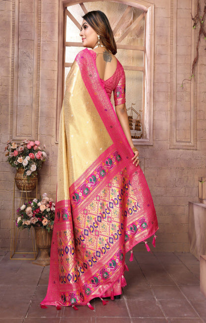 Light Golden Tissue Silk with Weaving Saree With Blouse