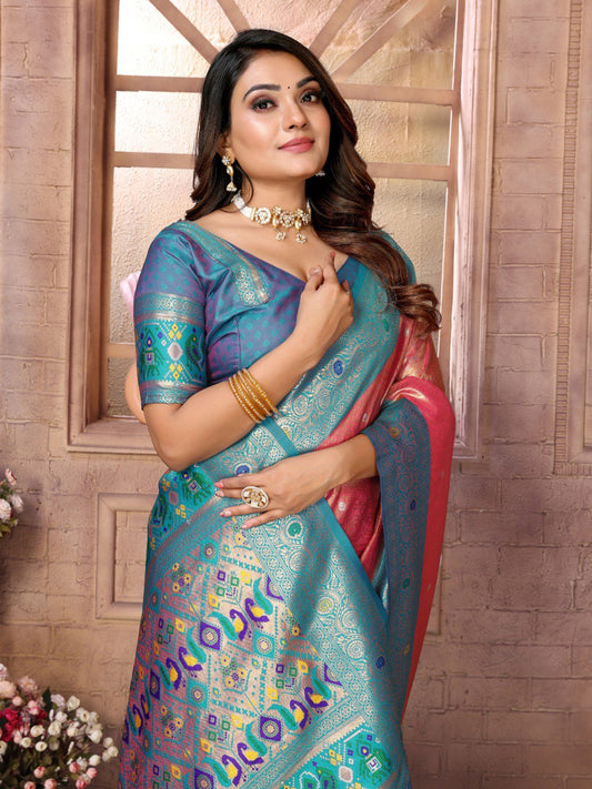 Light Red Tissue Silk with Weaving Saree With Blouse