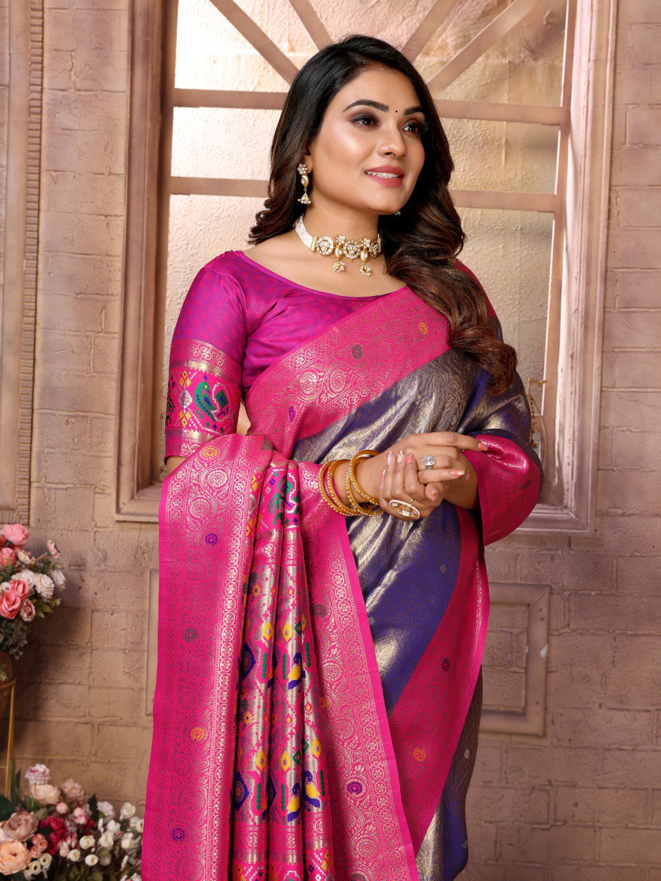 Lavender Tissue Silk with Weaving Saree With Blouse