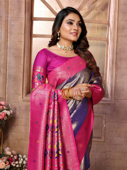 Lavender Tissue Silk with Weaving Saree With Blouse