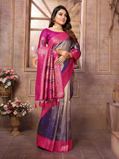 Lavender Tissue Silk with Weaving Saree With Blouse