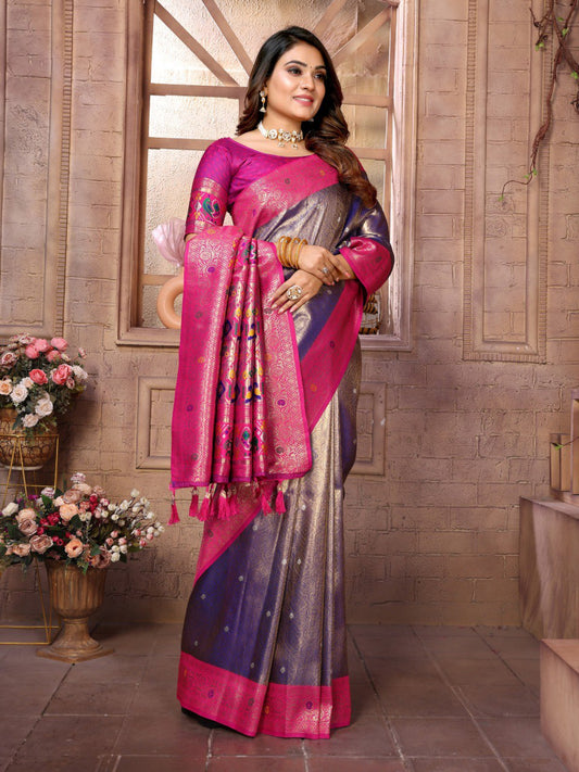 Lavender Tissue Silk with Weaving Saree With Blouse