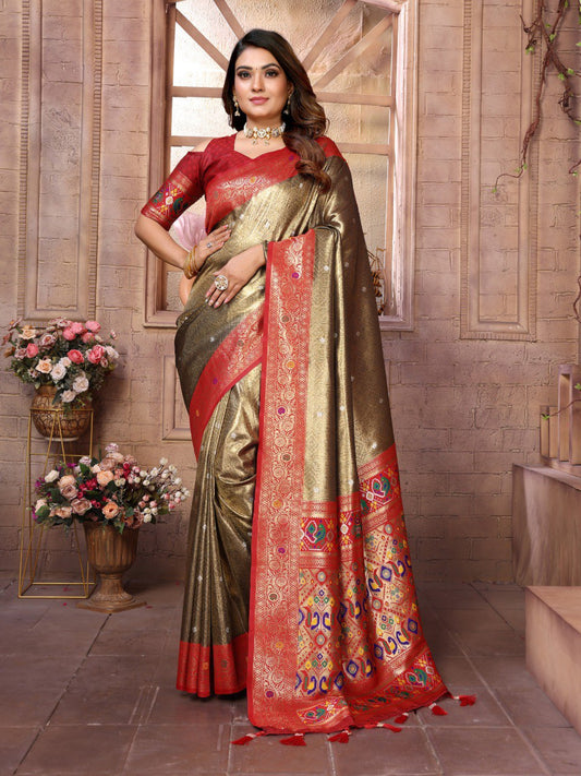 Green Tissue Silk with Weaving Saree With Blouse