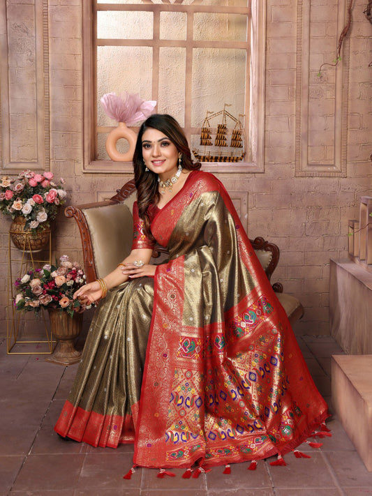 Green Tissue Silk with Weaving Saree With Blouse