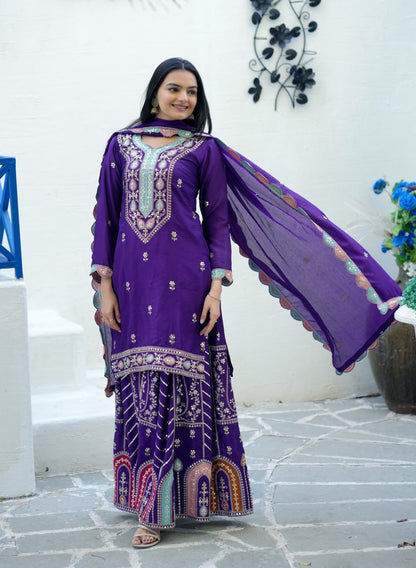 Heavy Fox Georgette Suit With Sequence Embroidered Work 23 Purple
