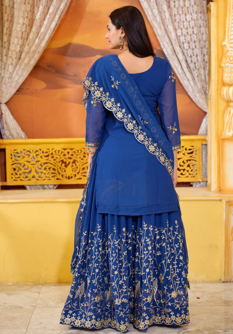 Heavy Fox Georgette Suit With Sequence Embroidered Work 24 Blue
