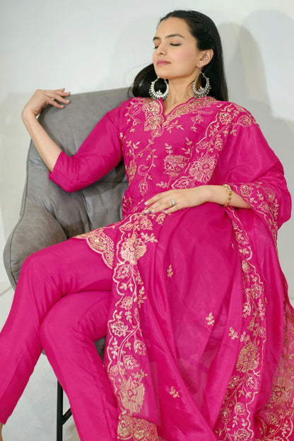 Heavy Chinon Suit With Sequence Embroidered Work 37 Pink