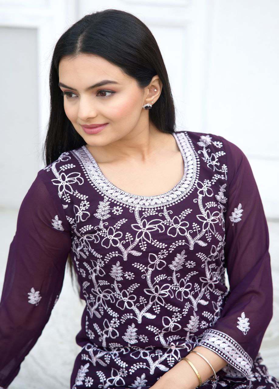 Beautiful Heavy Fox Georgette Suit With Sequence Embroidered Work