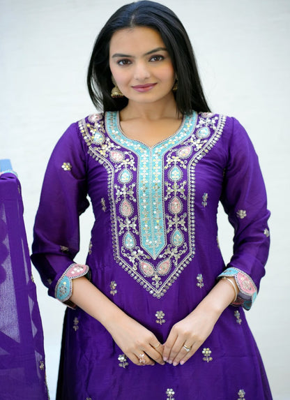 Heavy Fox Georgette Suit With Sequence Embroidered Work 23 Purple