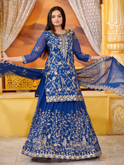 Heavy Fox Georgette Suit With Sequence Embroidered Work 24 Blue