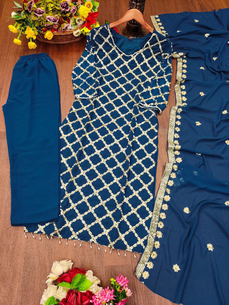 Gorgeous Heavy Fox Georgette Suit With Sequence Embroidered Work