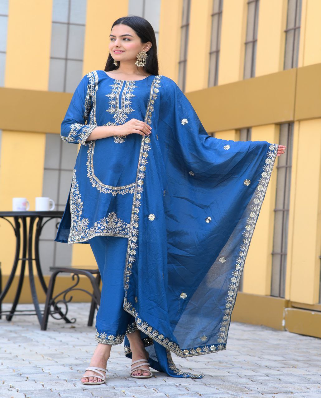 09 Heavy Chinon Suit With Sequence Embroidered Work