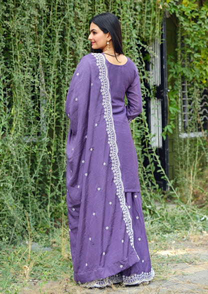 Beautiful Heavy Chinon Suit With Sequence Embroidered Work 44 Purple
