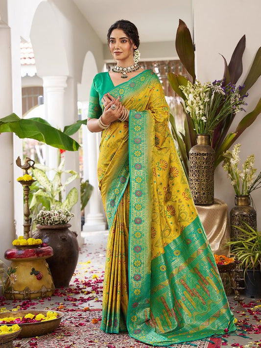 Mustard Color Beautiful Girlie Woven Designer Partywear Saree